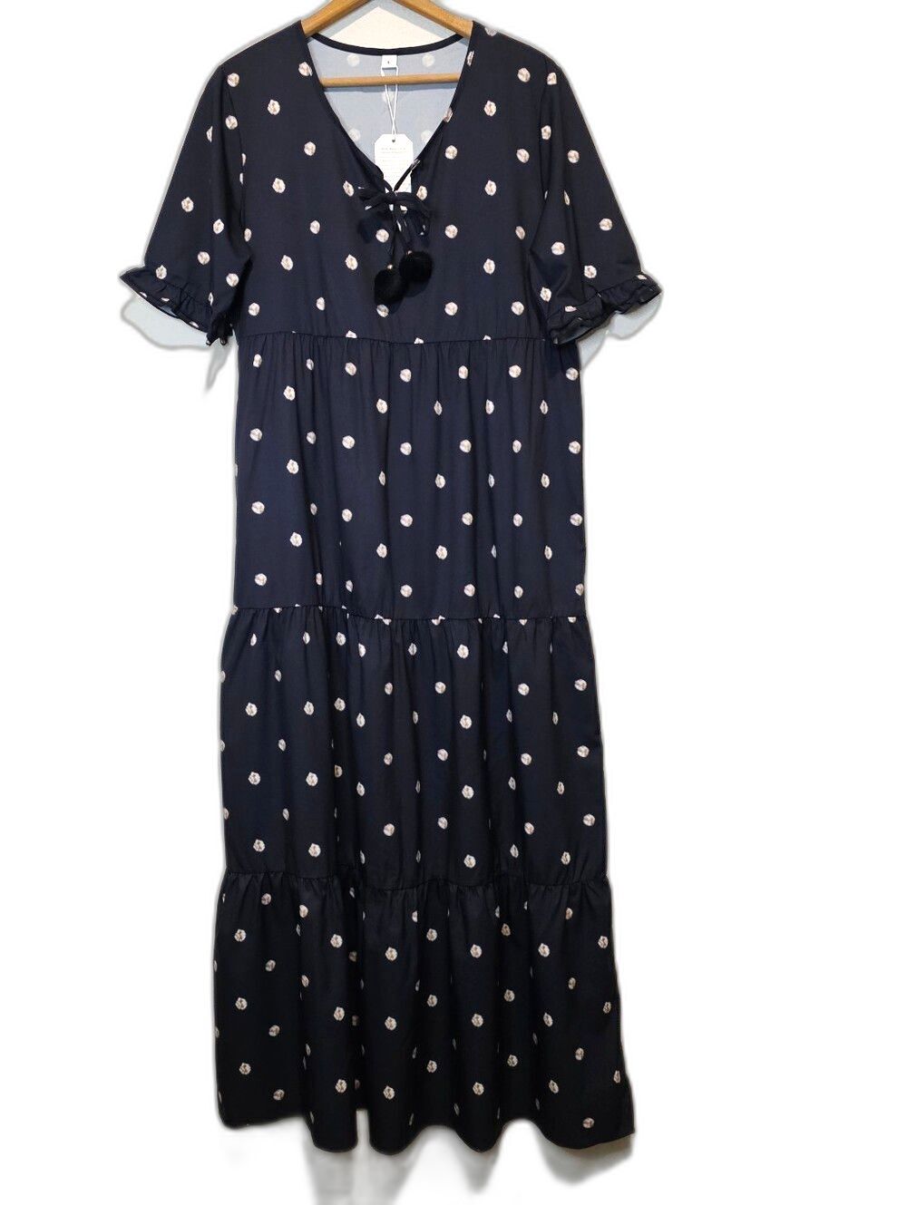 NWT Made‎ With Love Tiered Maxi Dress Boho Peasant Black Whimigoth Large